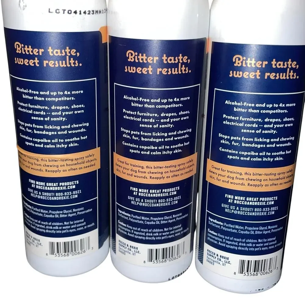 Rocco & Roxie No Chew Extreme Bitter Spray Dogs Stop Chewing 8 oz Lot of 3 NEW